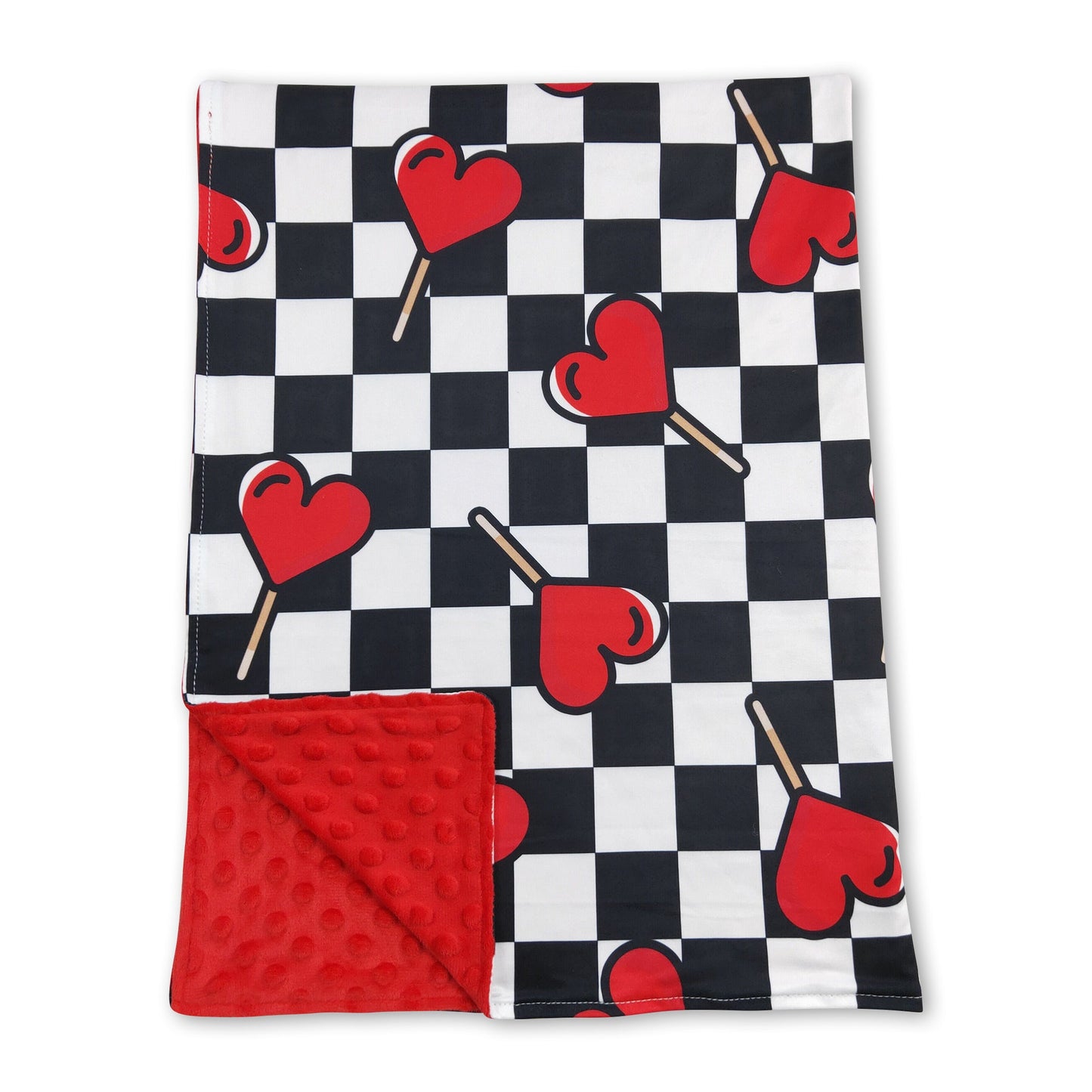 Plaid heart lollipop baby girls valentines blanket