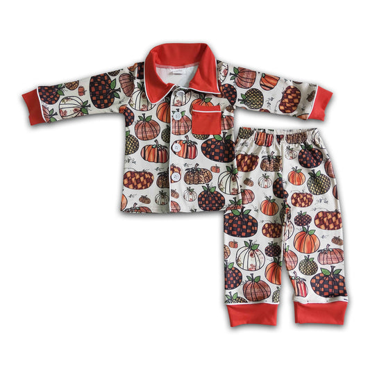 Pumpkin boy pocket fall pajamas