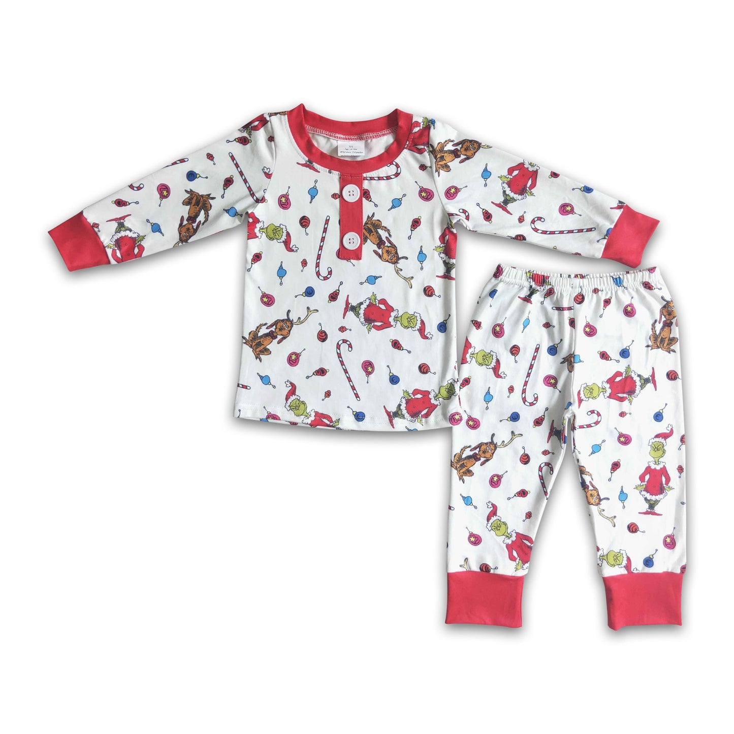 Green face print long sleeve boy Christmas pajamas