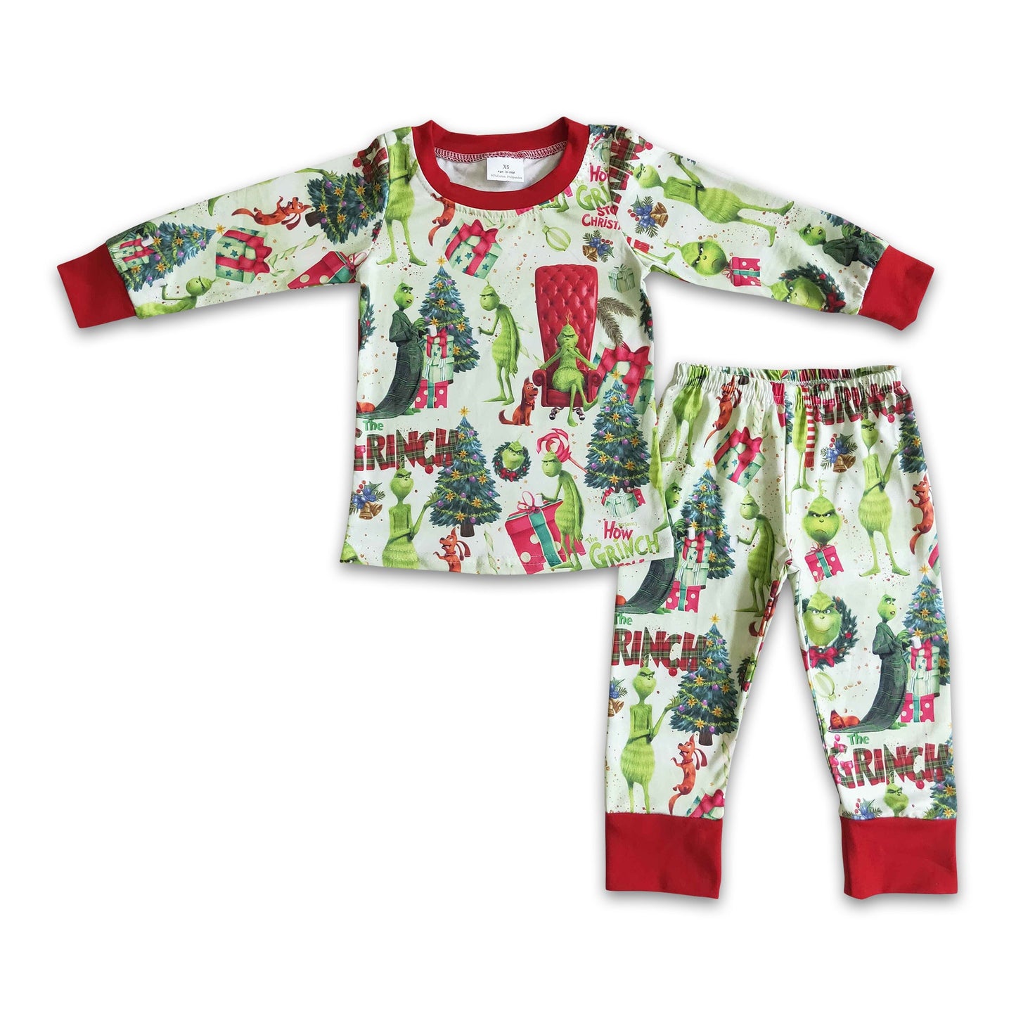 Green face long sleeve baby boy Christmas pajamas