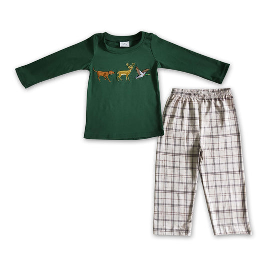 Dog deer duck embroidery shirt pants kids boy sibling Christmas clothes