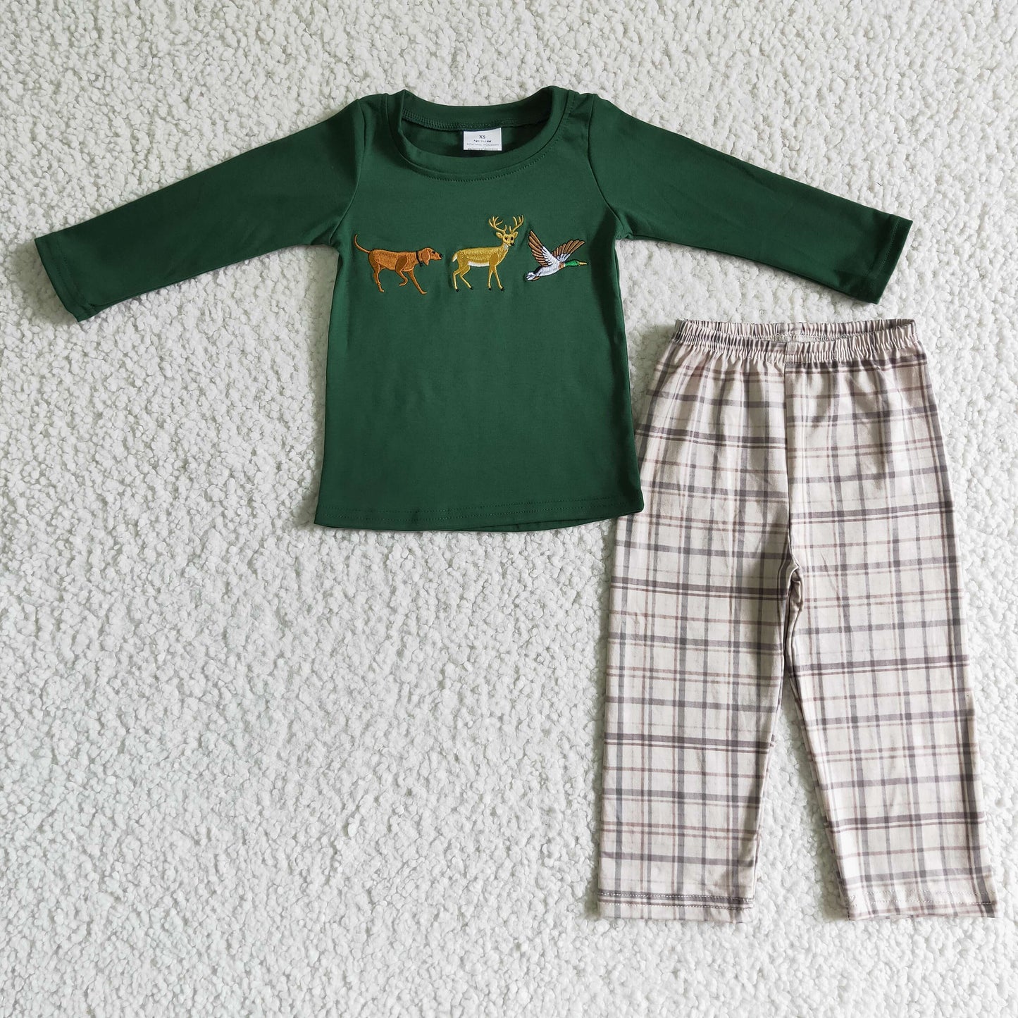 Dog deer duck embroidery shirt pants kids boy sibling Christmas clothes