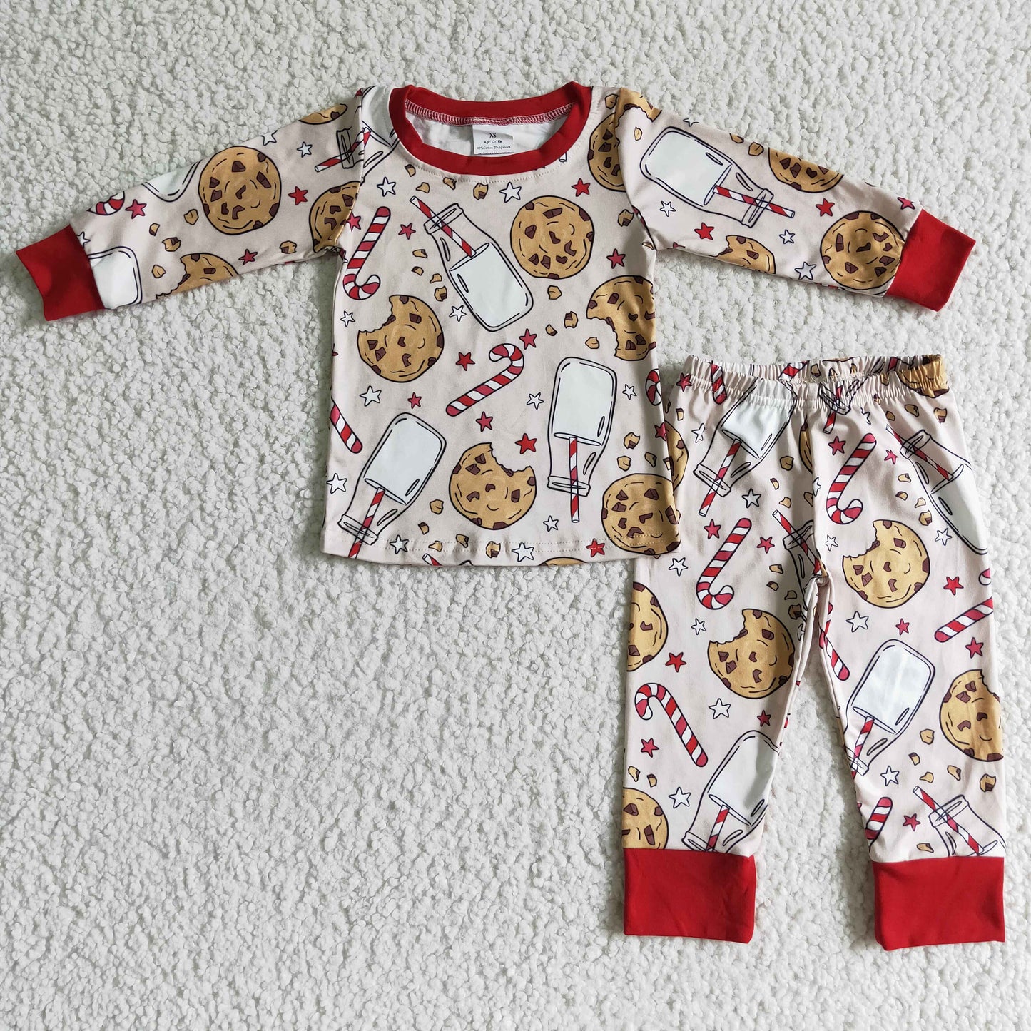 Biscuit milk candy cane print kids girls Christmas pajamas