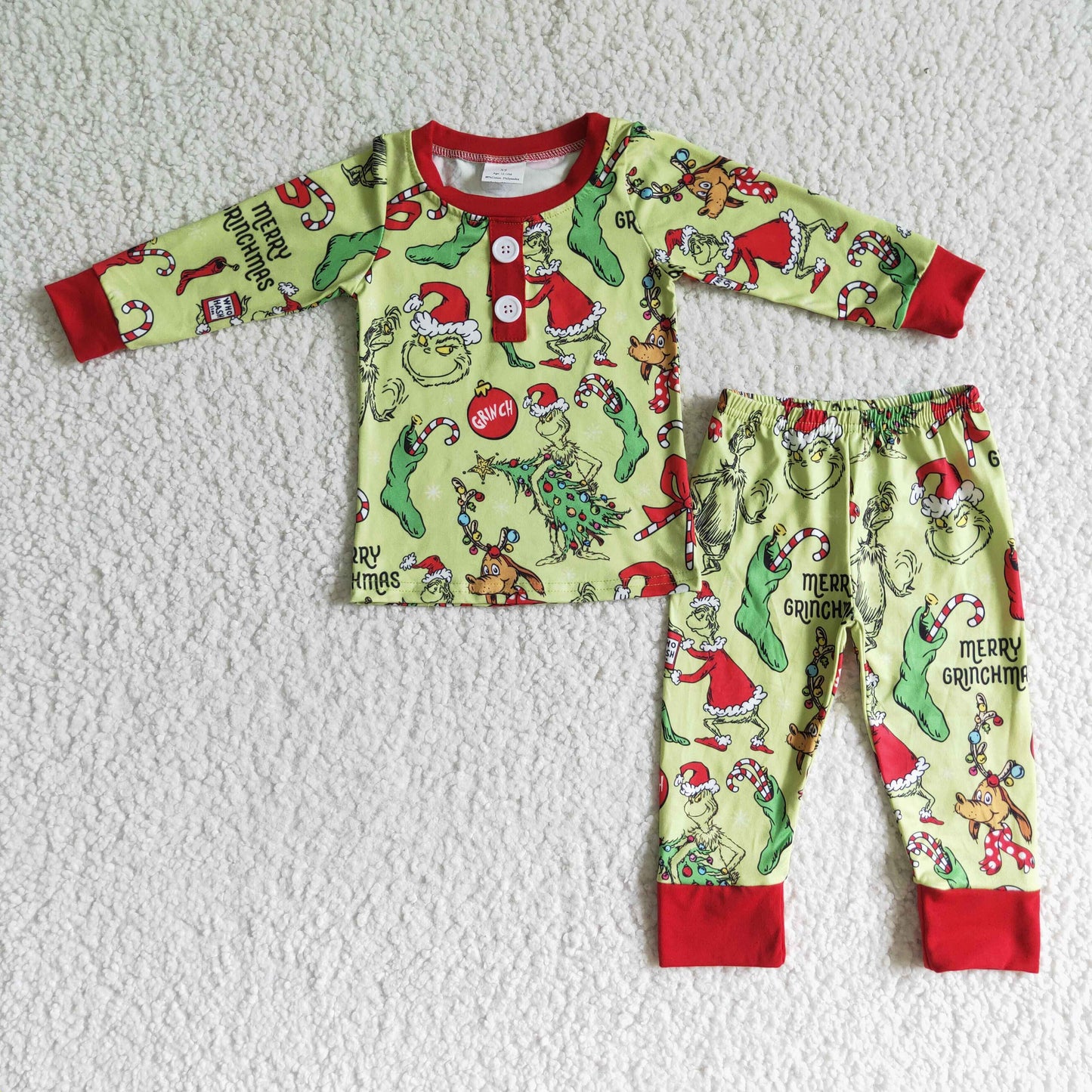 Green face merry Christmas kids boy pajamas