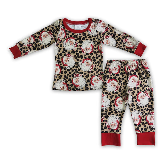 Leopard santa kids boy Christmas pajamas set