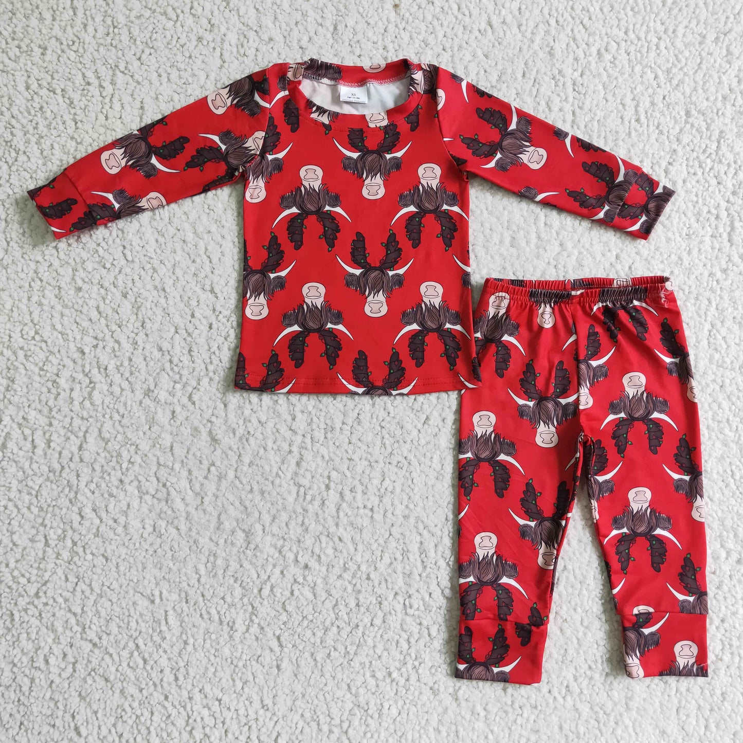 Highland cow red kids boy Christmas pajamas