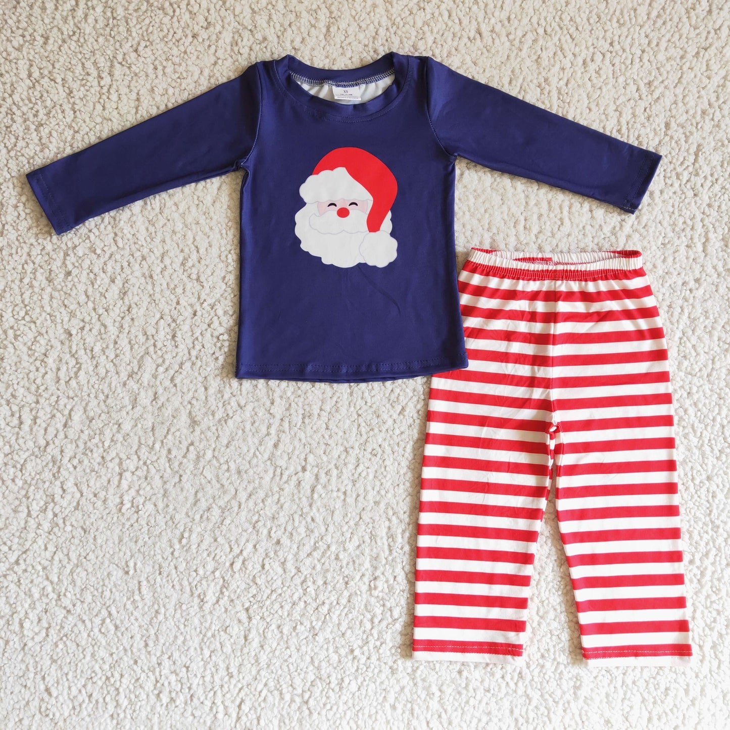 Santa navy shirt stripe pants baby boy Christmas outfits