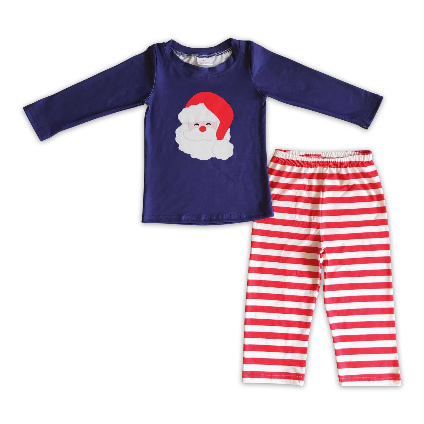 Santa navy shirt stripe pants baby boy Christmas outfits