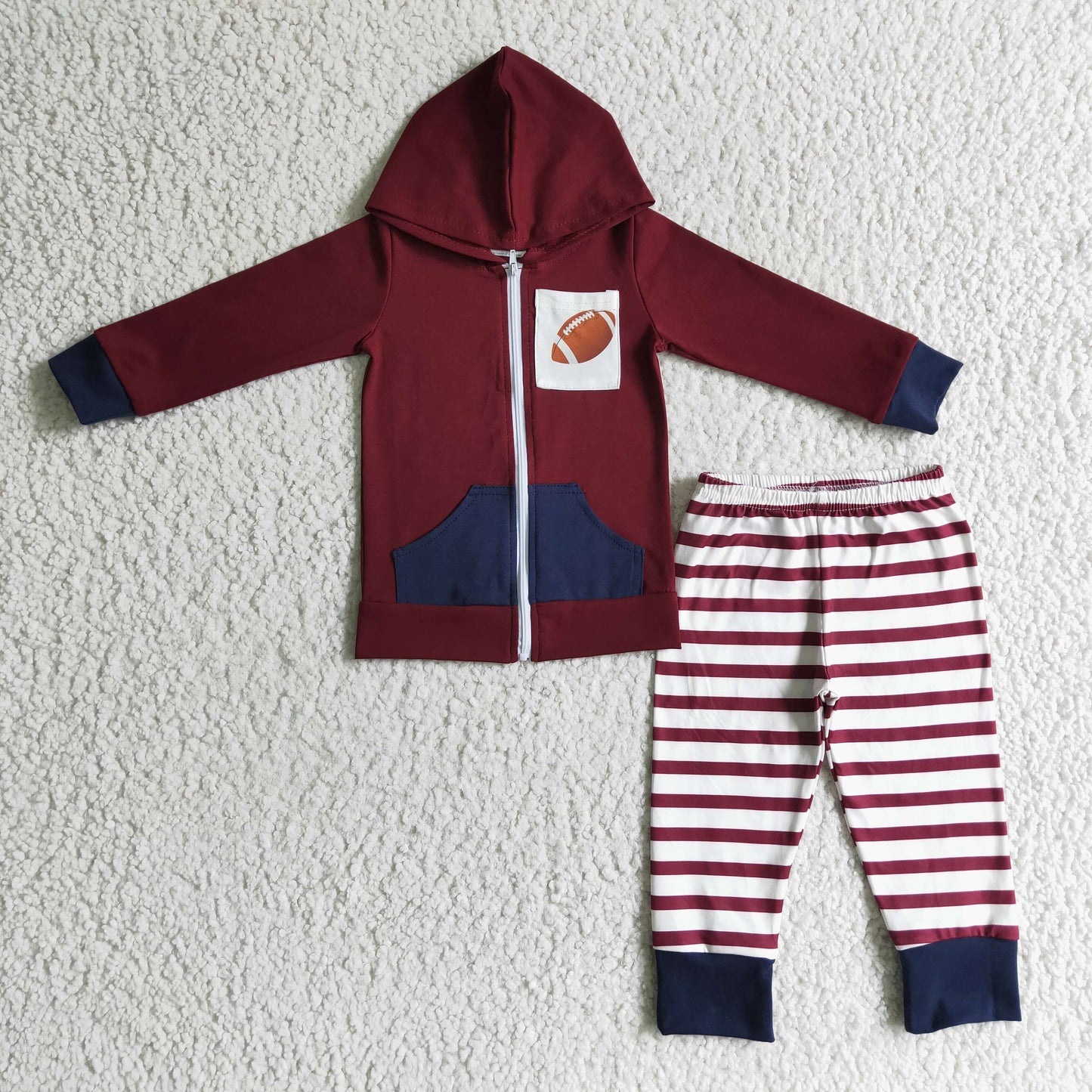 Football zip hoodie jacket stripe pants boy clothing set