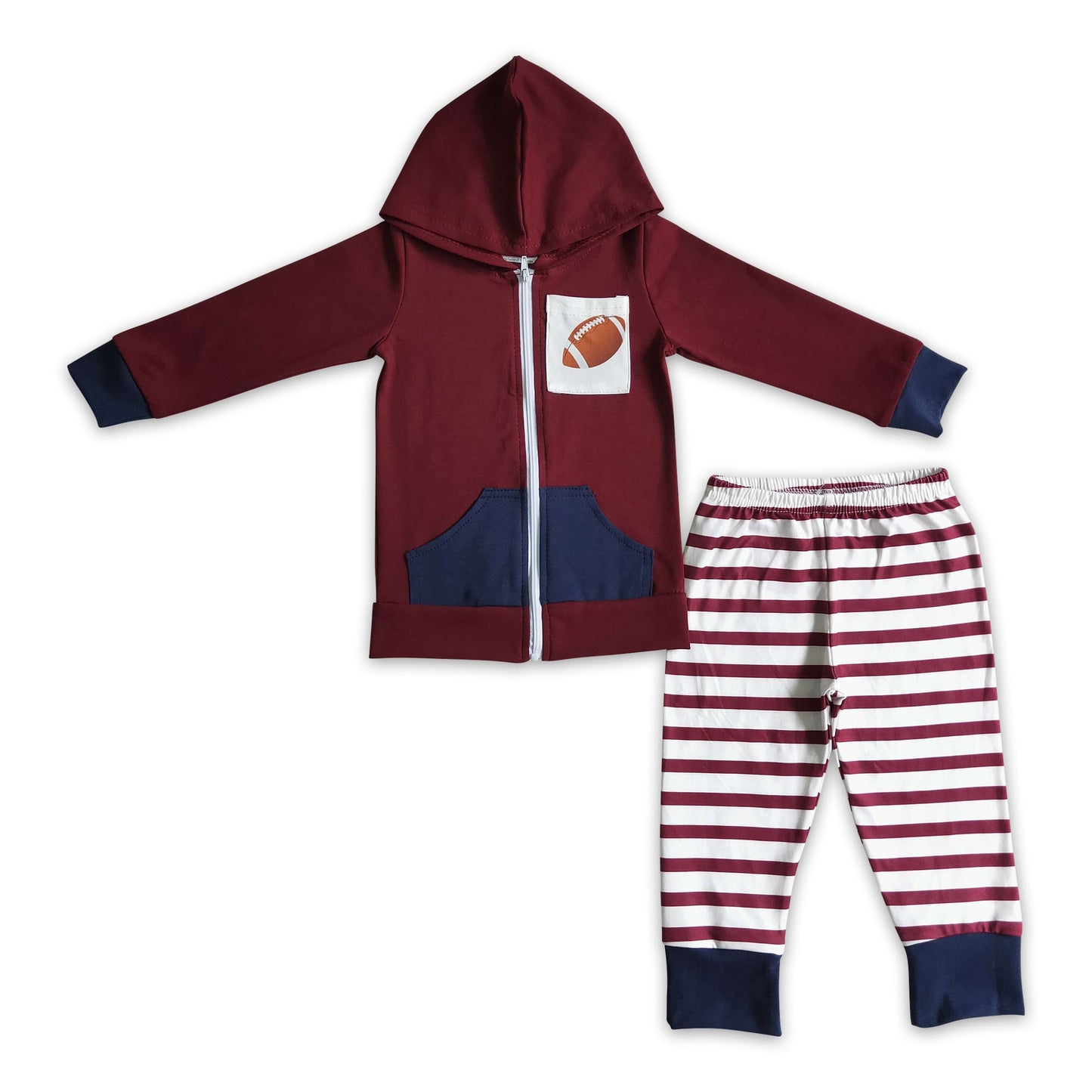 Football zip hoodie jacket stripe pants boy clothing set