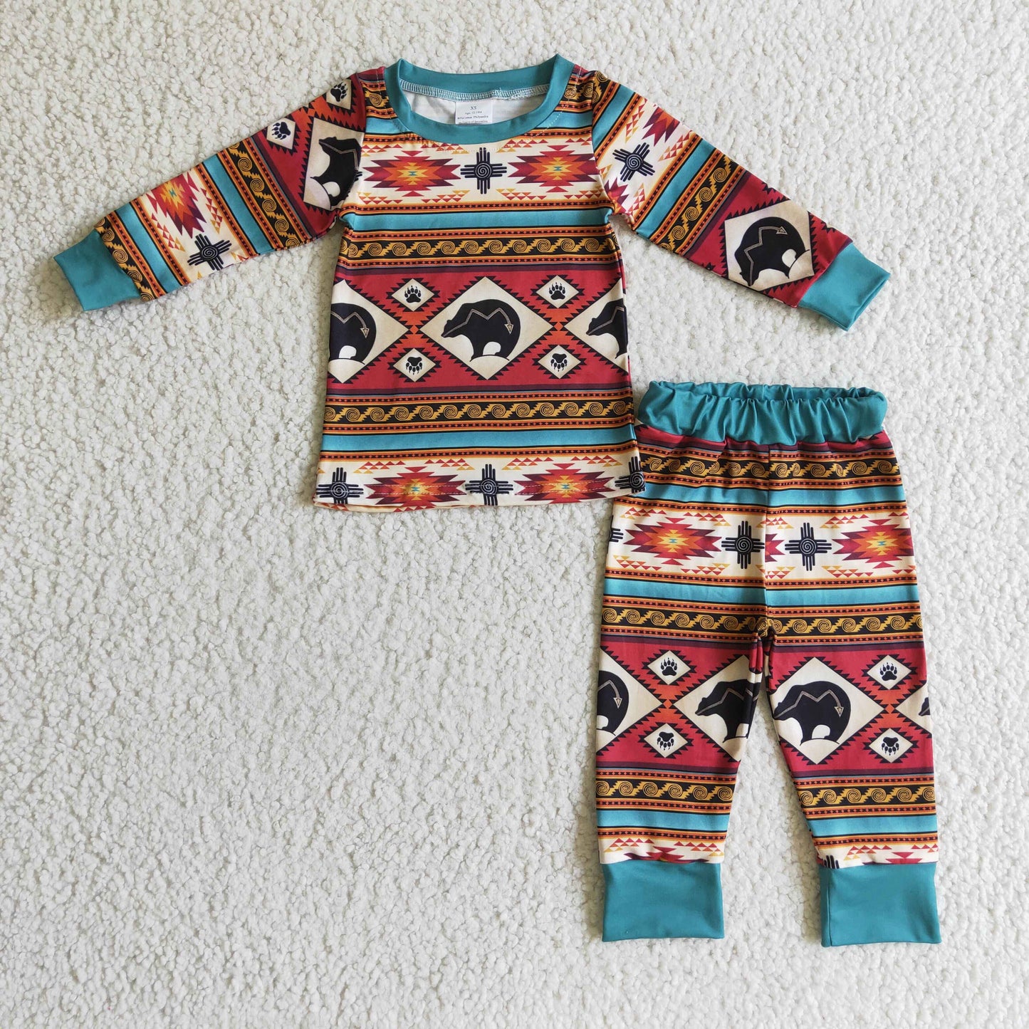 Cow aztec long sleeves baby kids western pajamas