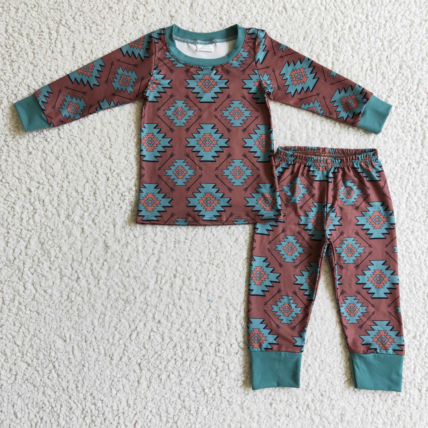 Brown aztec kids boy western pajamas