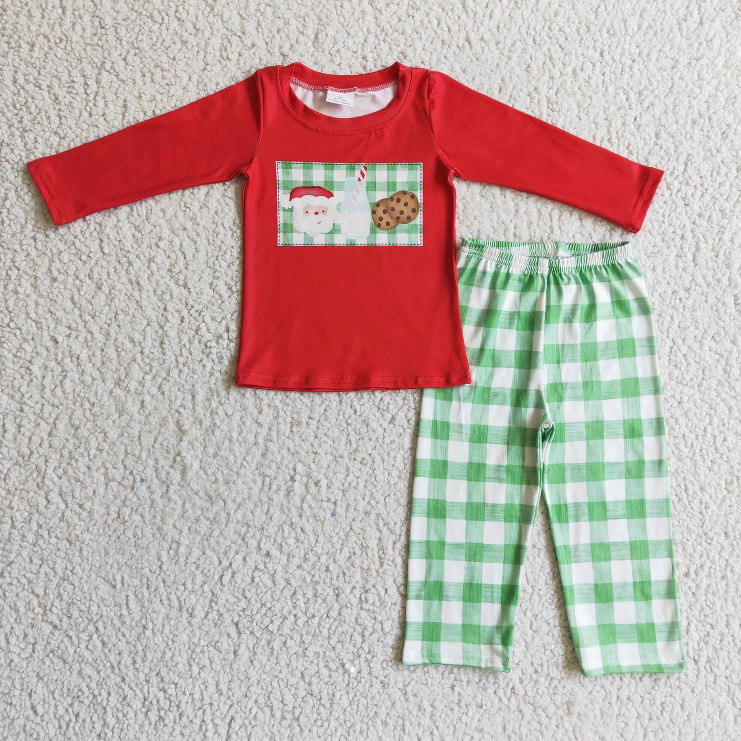 Santa milk cookie shirt plaid pants boy Christmas clothes