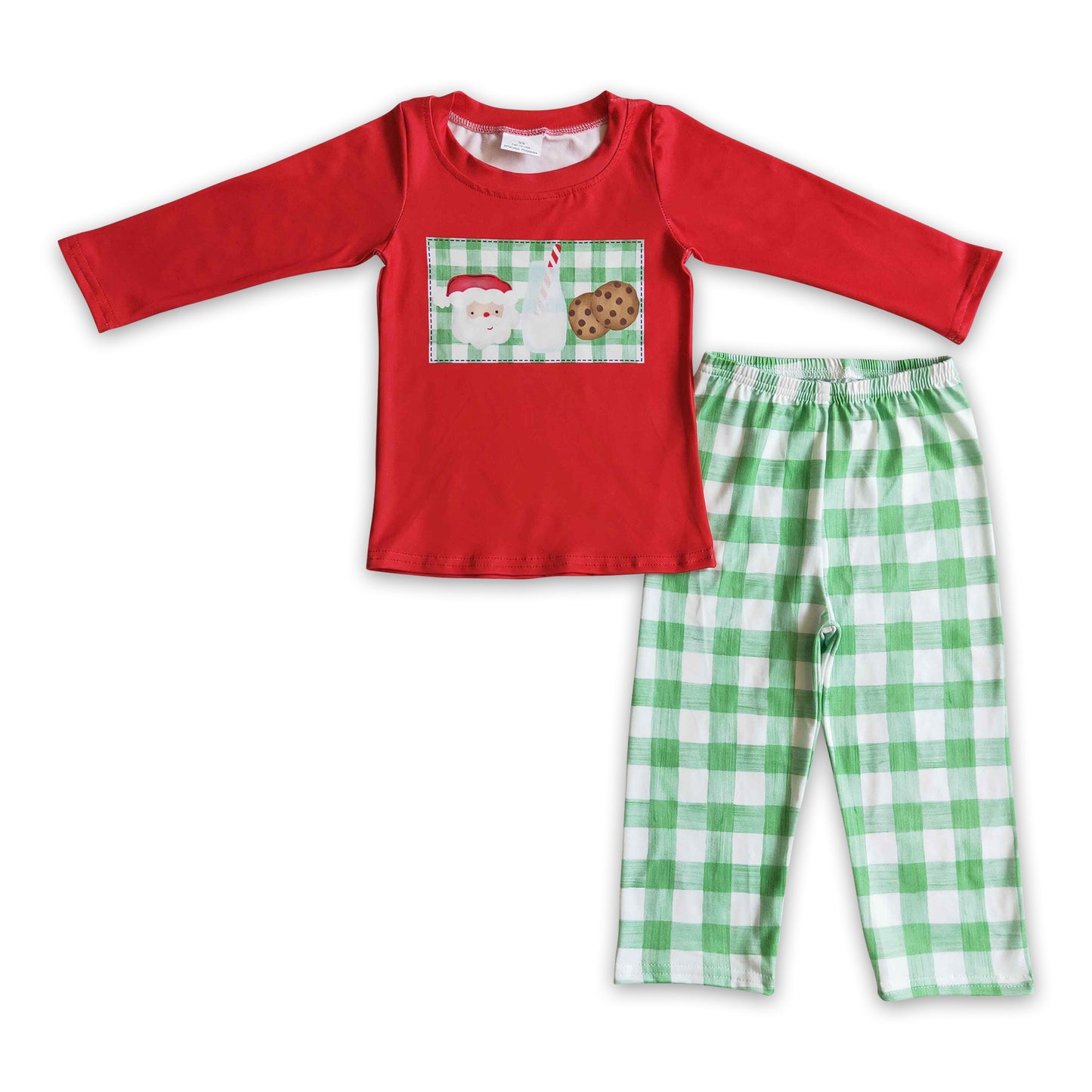 Santa milk cookie shirt plaid pants boy Christmas clothes