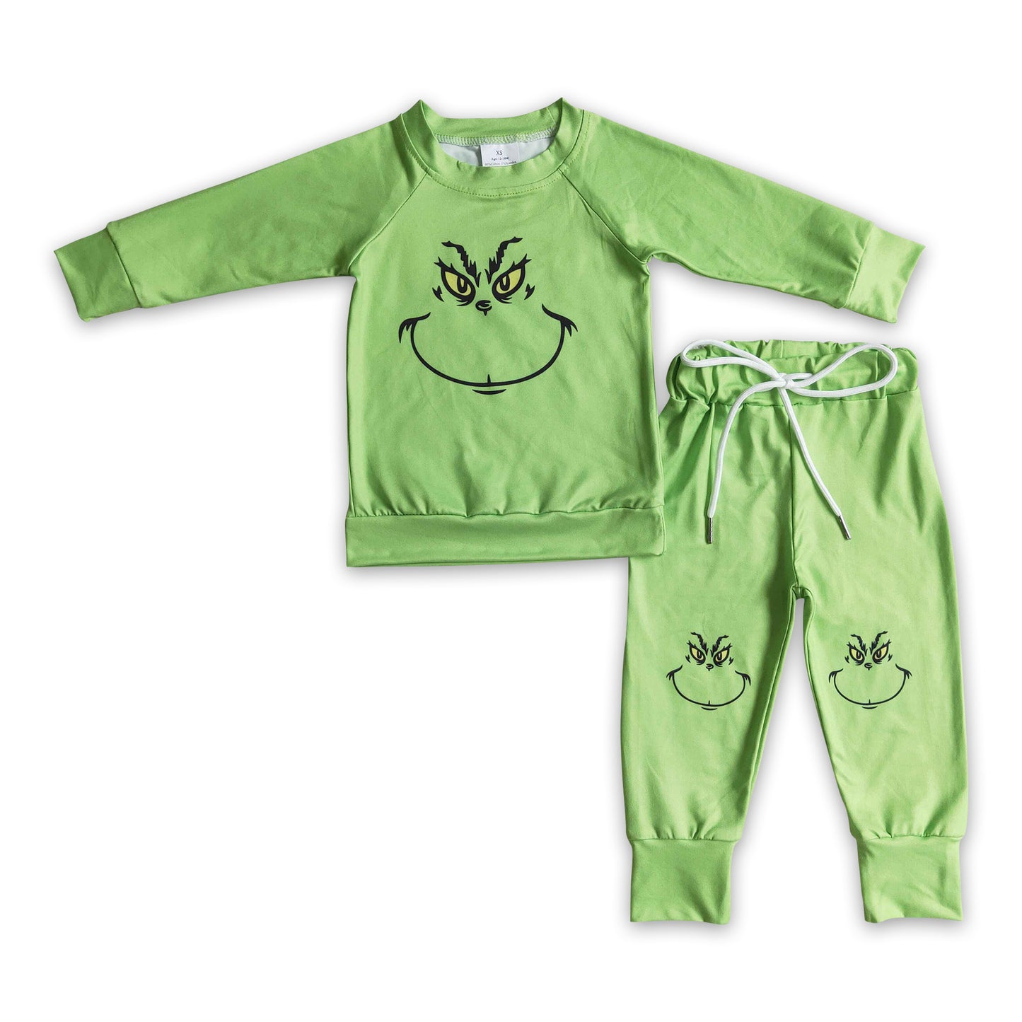 Green face shirt match pants kids Christmas clothes