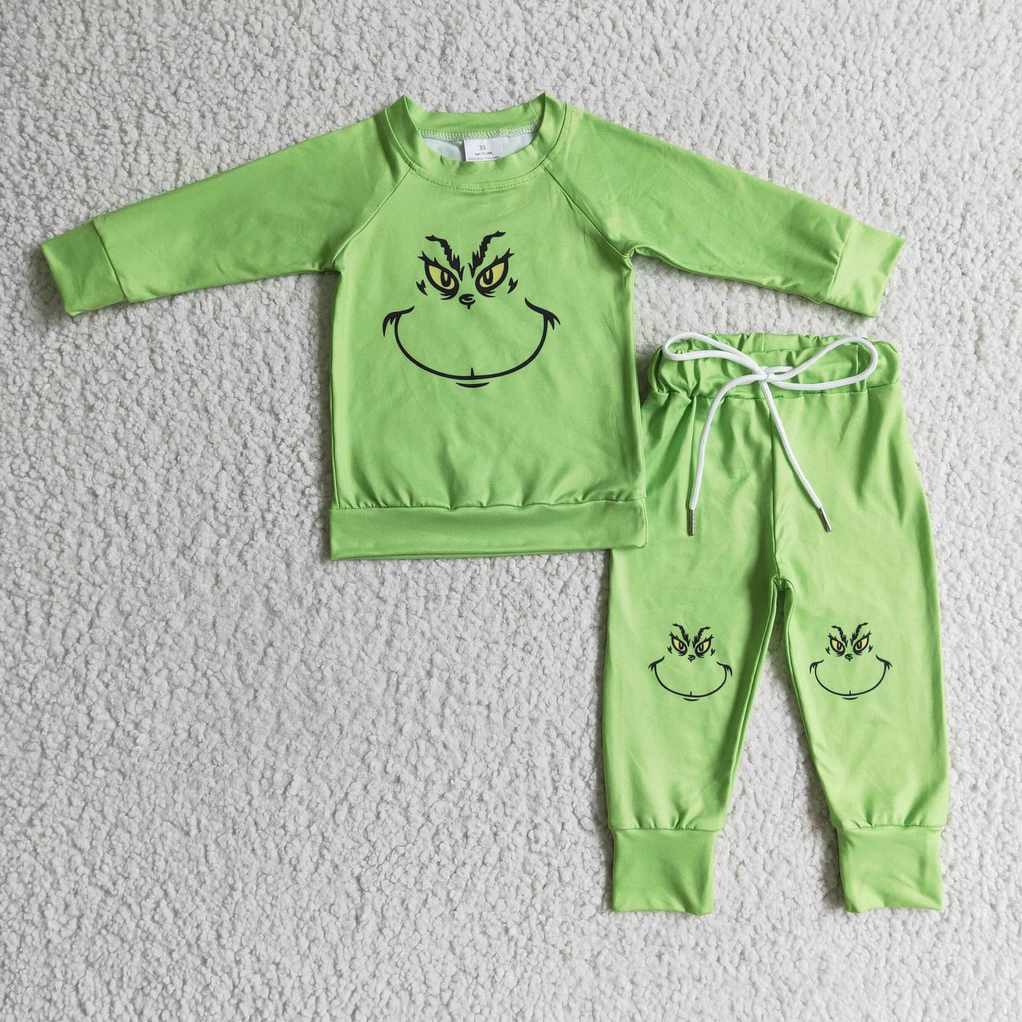 Green face shirt match pants kids Christmas clothes