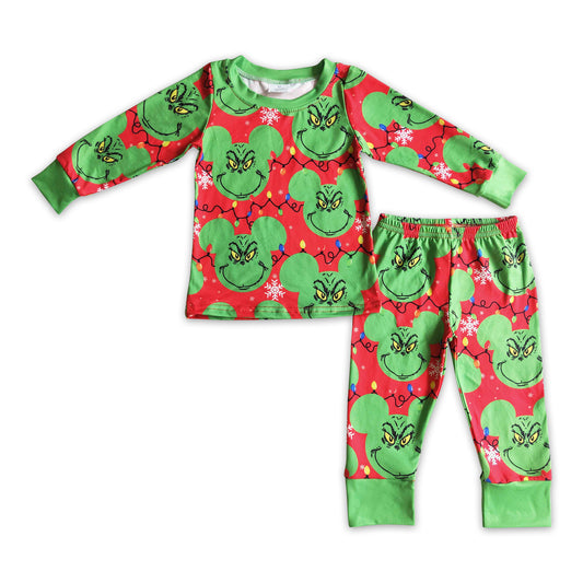 Green face mouse kids boy Christmas pajamas