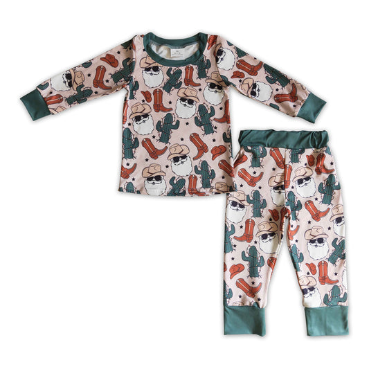 Santa cactus boots kids boy Christmas western pajamas