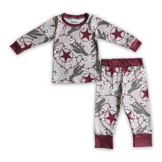 Cactus Christmas lights stars kids boy western Christmas pajamas