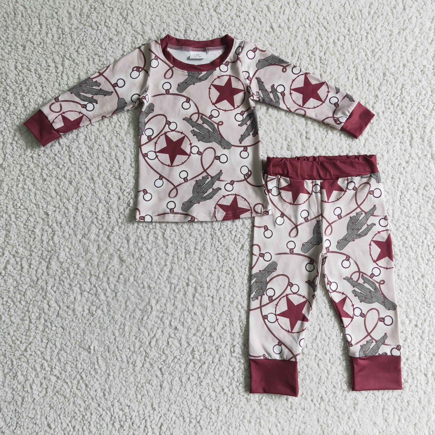 Cactus Christmas lights stars kids boy western Christmas pajamas