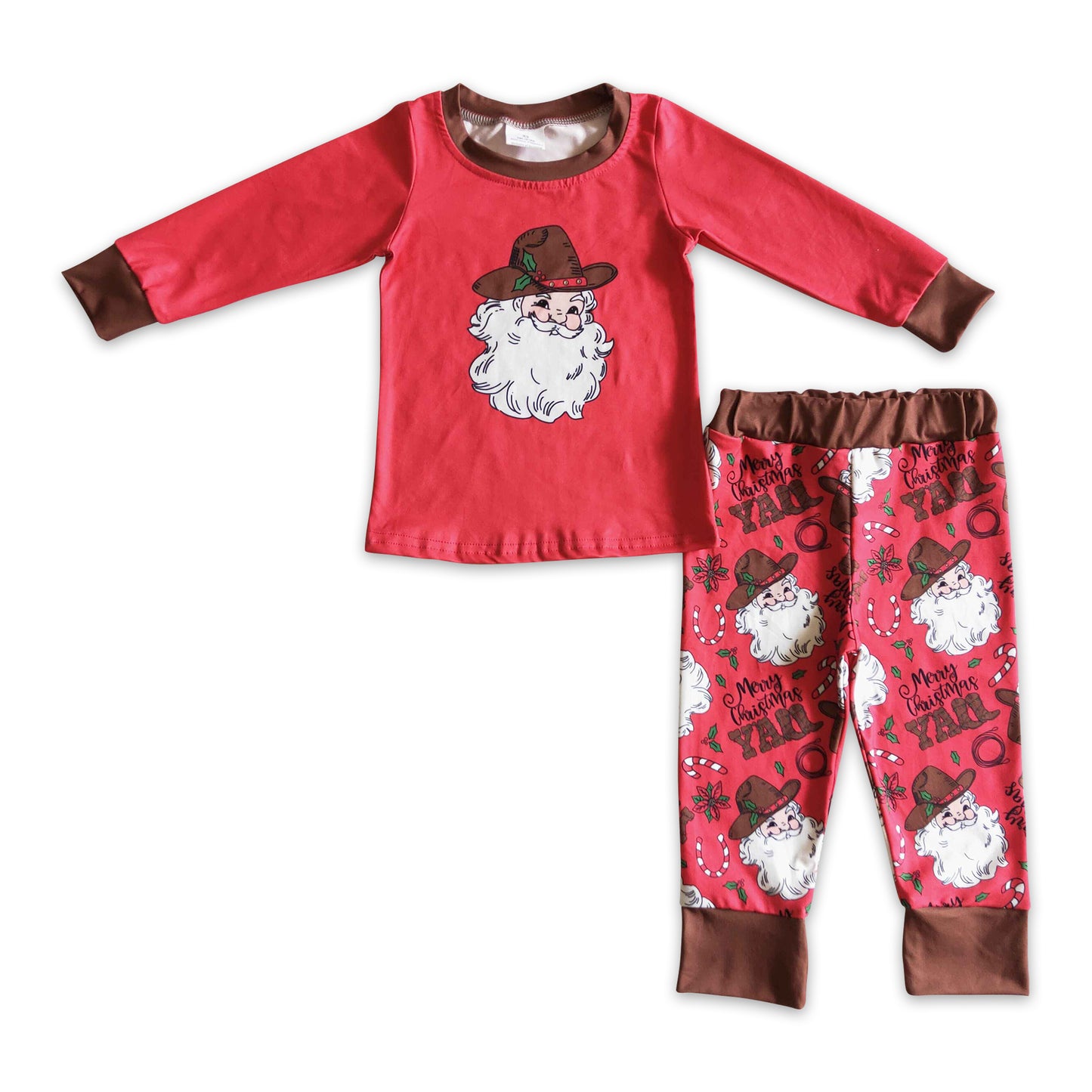 Merry Christmas y'all santa print kids boy pajamas set