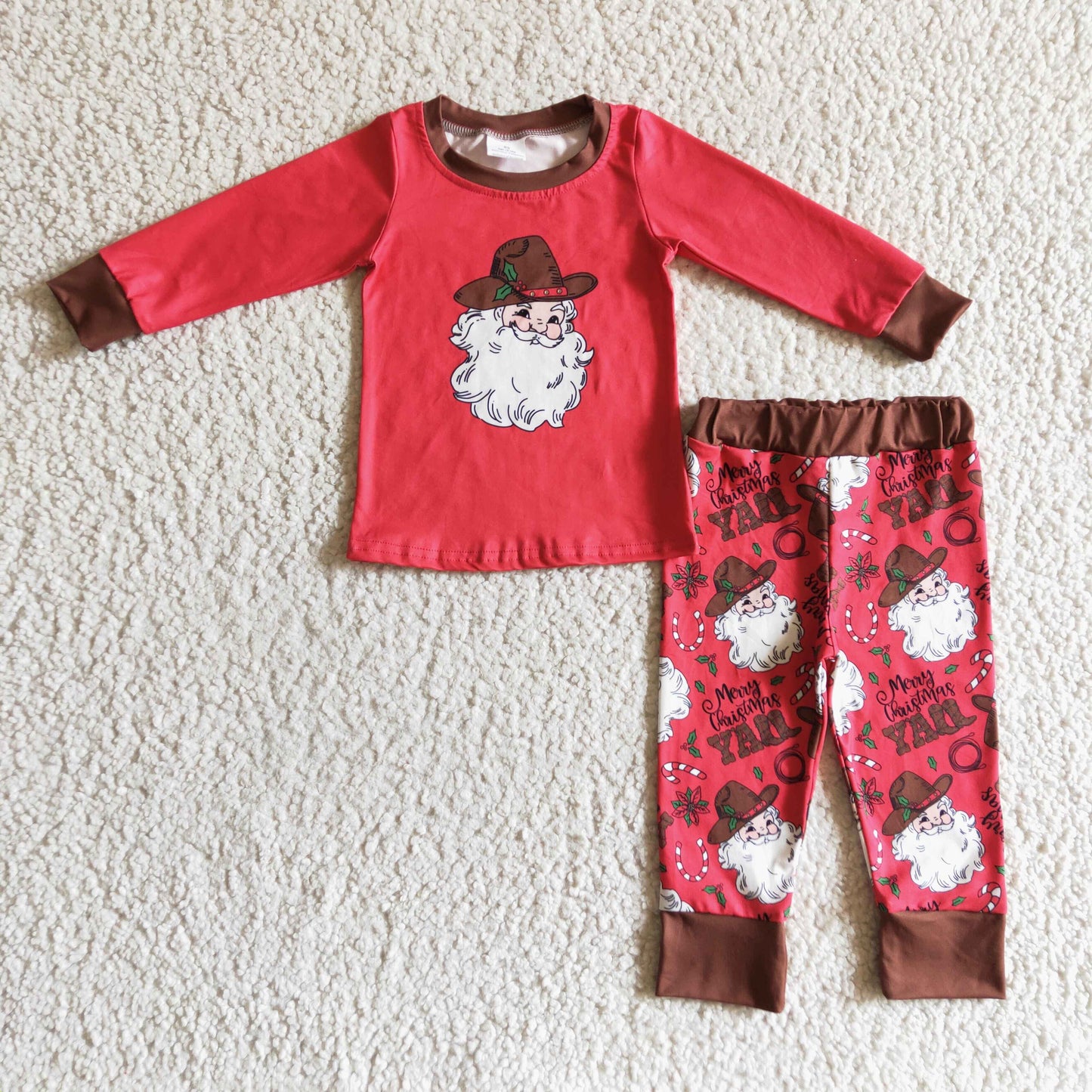 Merry Christmas y'all santa print kids boy pajamas set