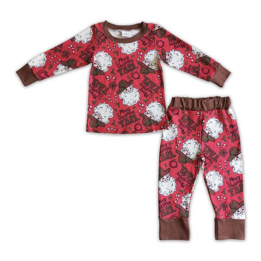 Merry Christmas y'all candy cane santa print kids boy pajamas set