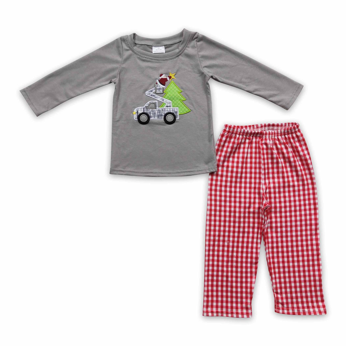 Santa Christmas tree tractor embroidery boy clothing set