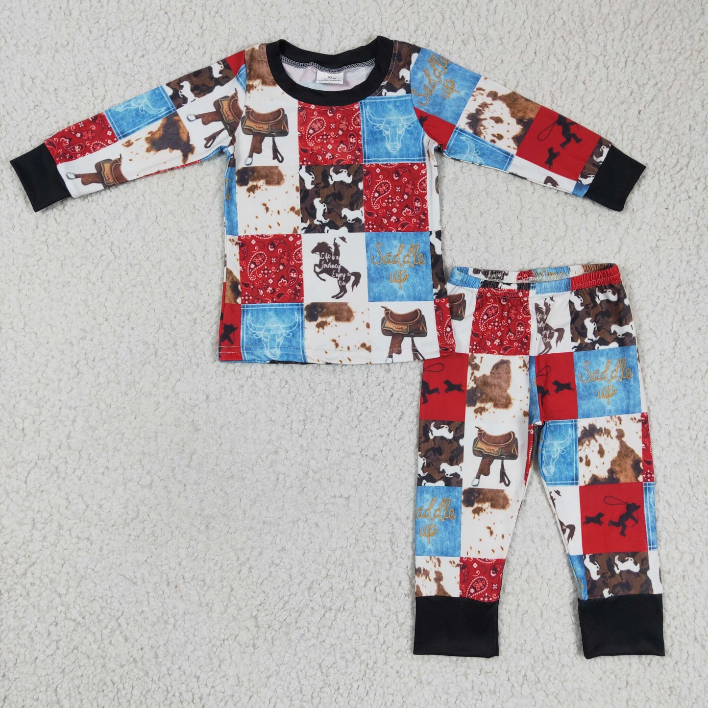 Paisley horse cow patchwork kids boy western pajamas