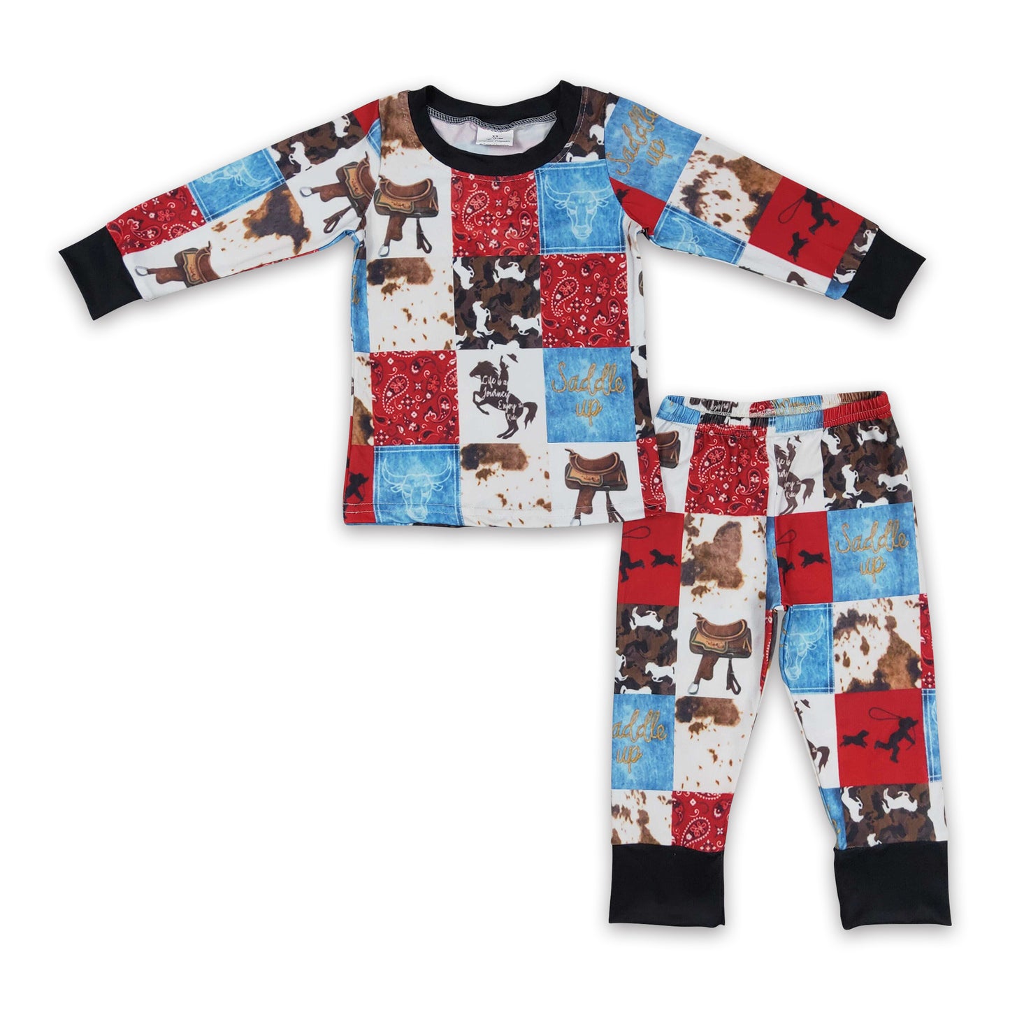 Paisley horse cow patchwork kids boy western pajamas