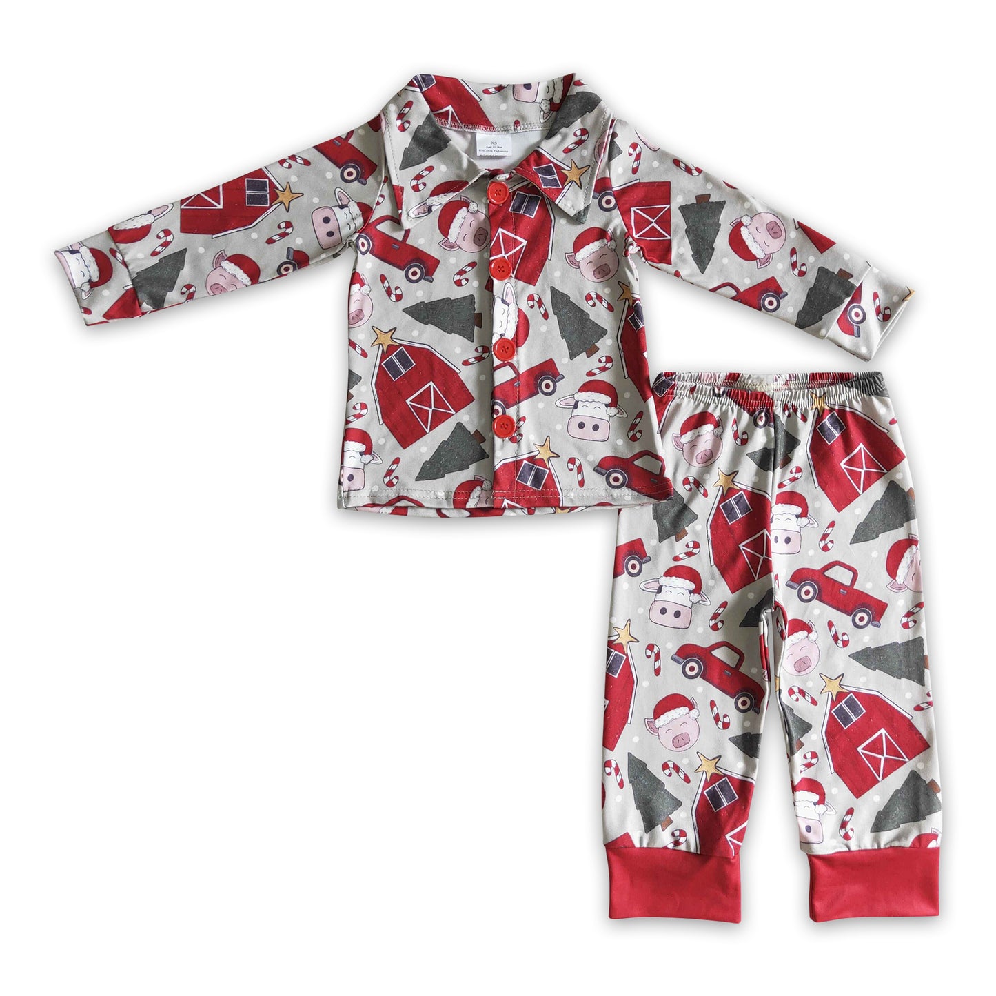 Cow pig farm print kids boy Christmas pajamas