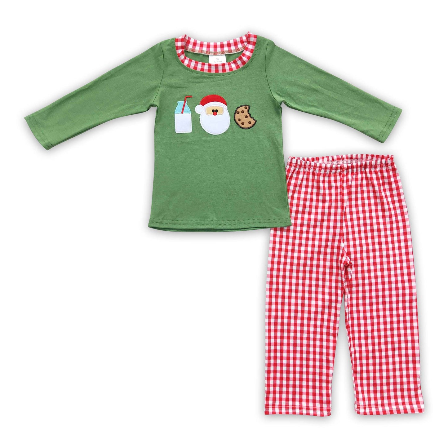 Milk santa biscuit embroidery shirt plaid pants boy Christmas clothes