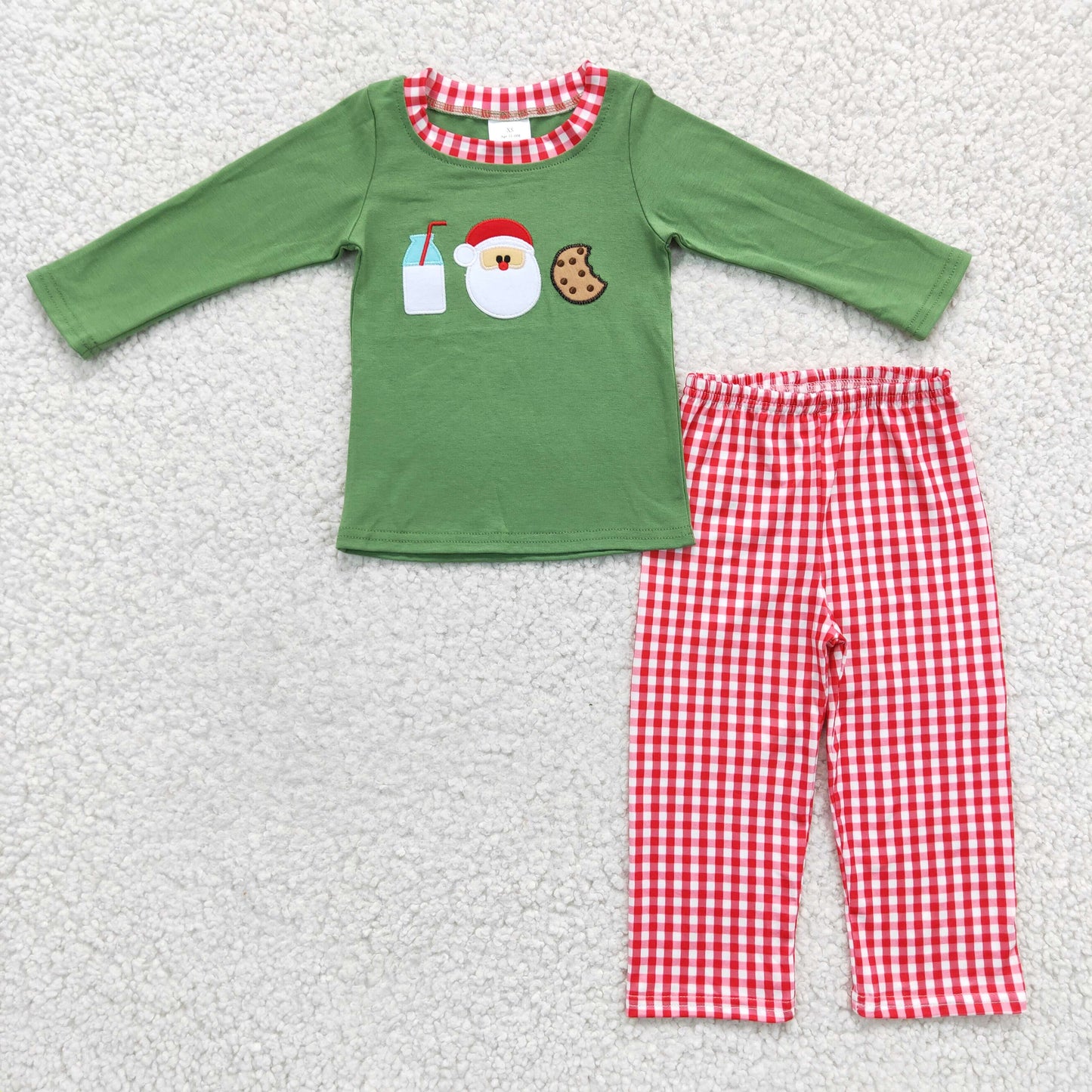 Milk santa biscuit embroidery shirt plaid pants boy Christmas clothes