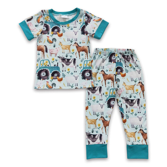 Pig sheep chicken horse goat kids boy farm pajamas