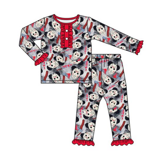 Long sleeves red face kids girls Halloween pajamas