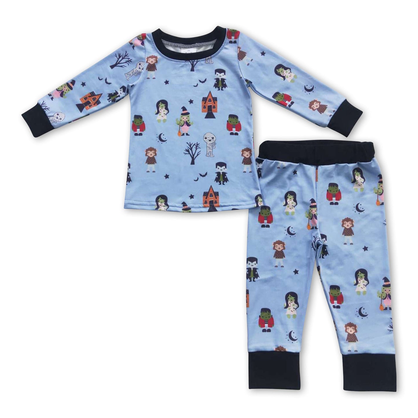 Blue bat moon baby kids Halloween pajamas