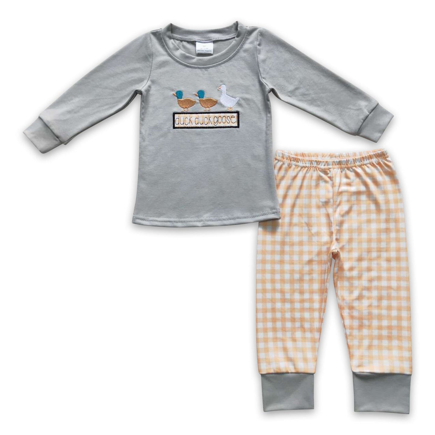 Duck goose grey top yellow pants boy clothing