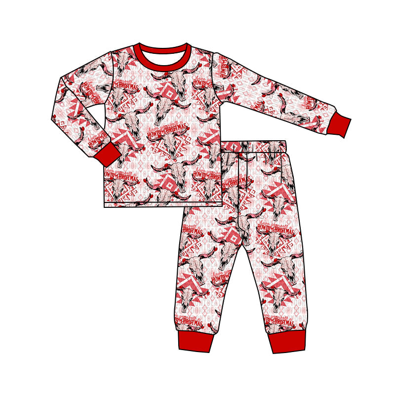 Howdy Christmas bull skull kids pajamas