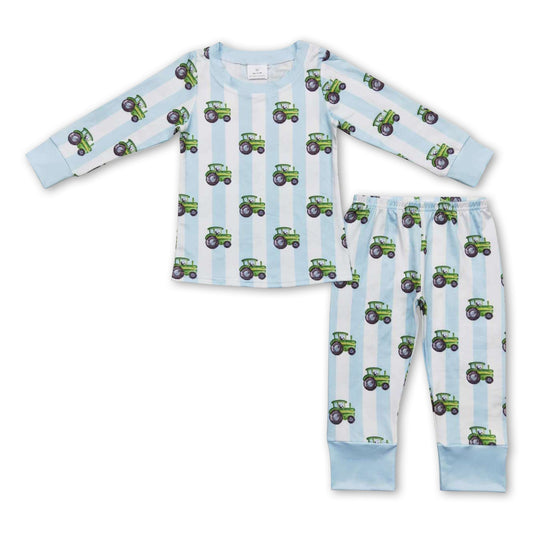 Blue stripe tractor kids boy farm pajamas