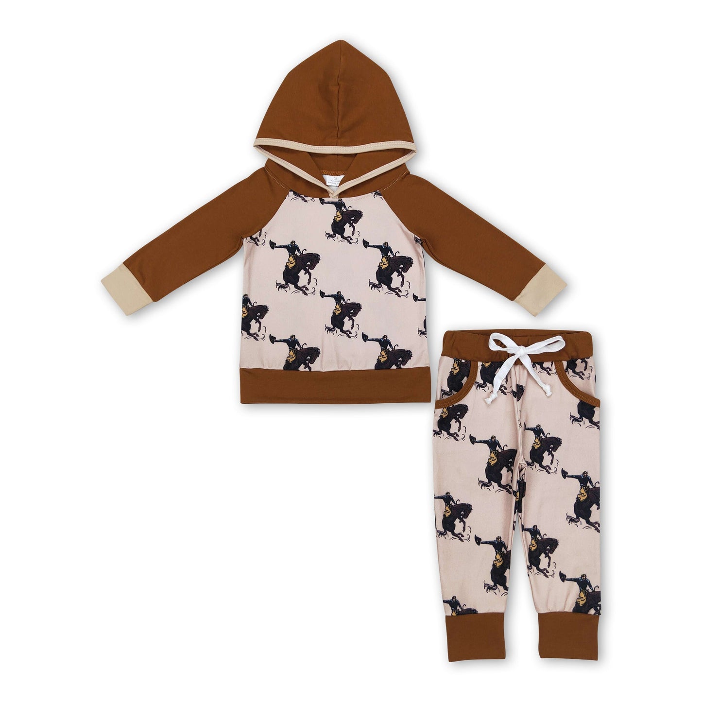 Brown horse rodeo hoodie pants western kids boy outfits