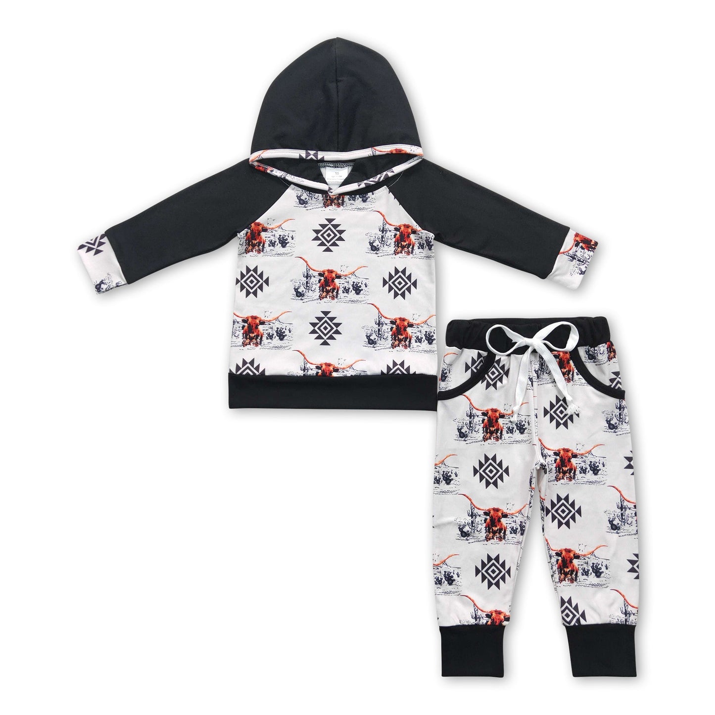 Black highland cow hoodie pants western kids boy outfits