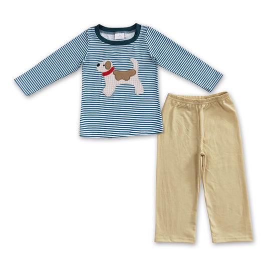 Dog stripe long sleeves top pants kids boy clothes