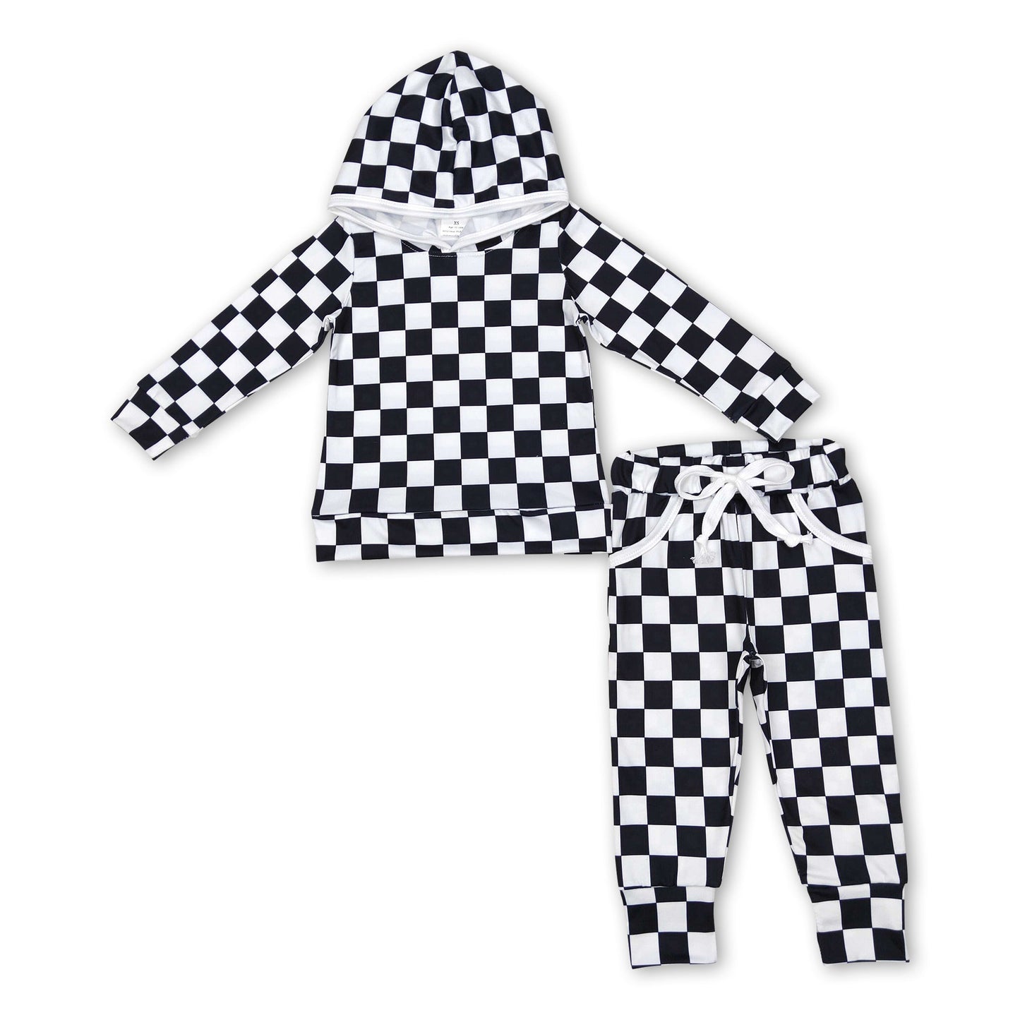 Black plaid hoodie pants kids boy clothing set