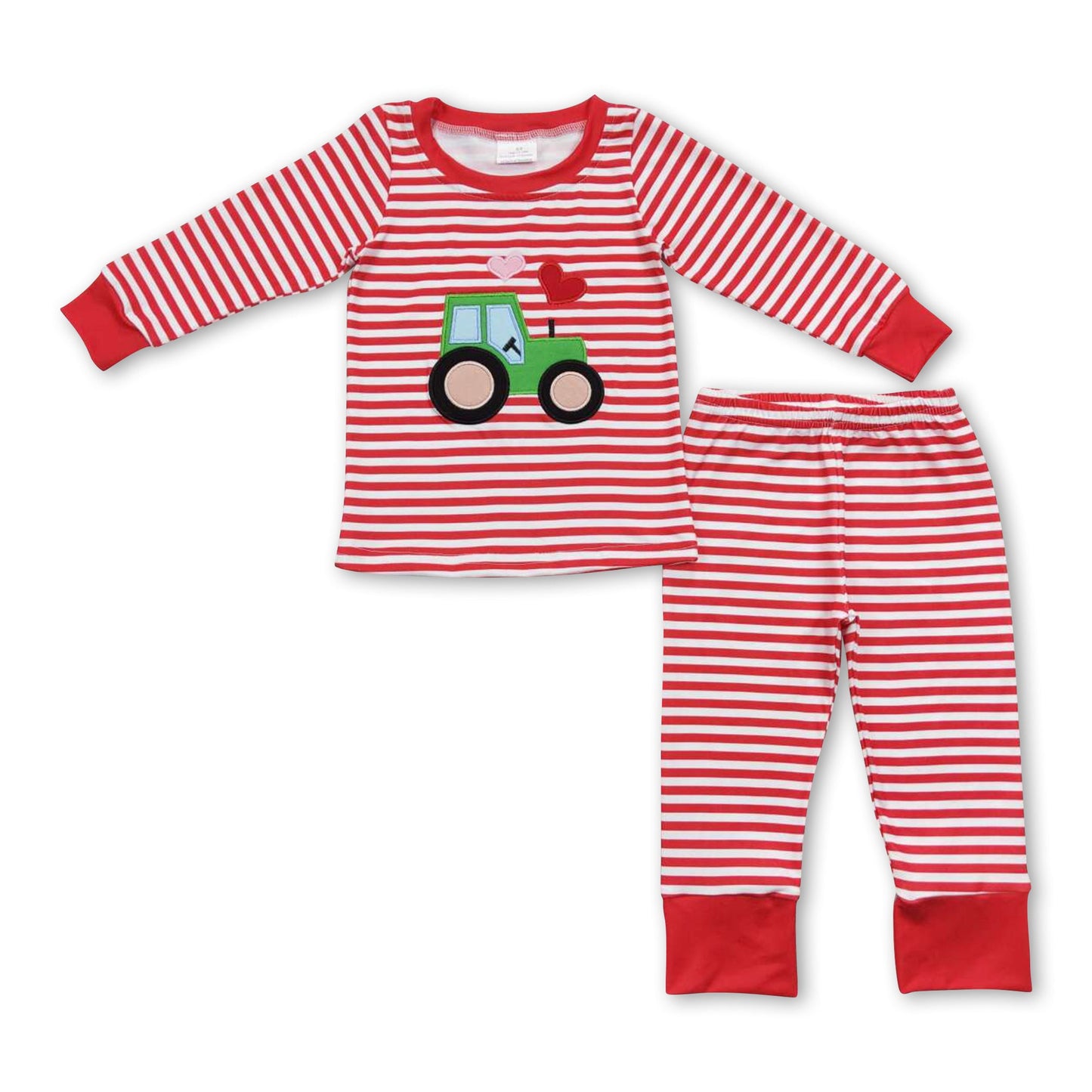 Red stripe truck heart long sleeves boys valentine's pajamas