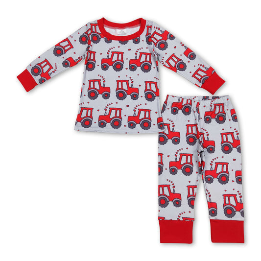 Red heart tractor kids boys farm valentines pajamas