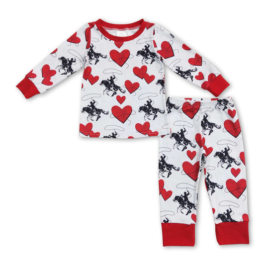 Heart horse rodeo kids boys valentines pajamas