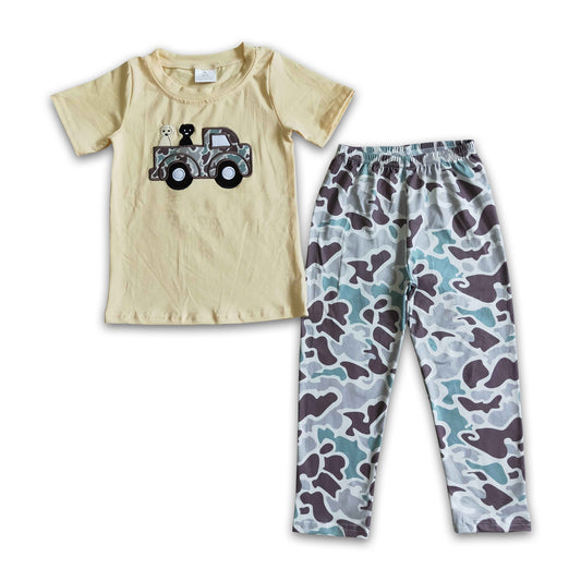 Dog camo truck embroidery boy clothing set