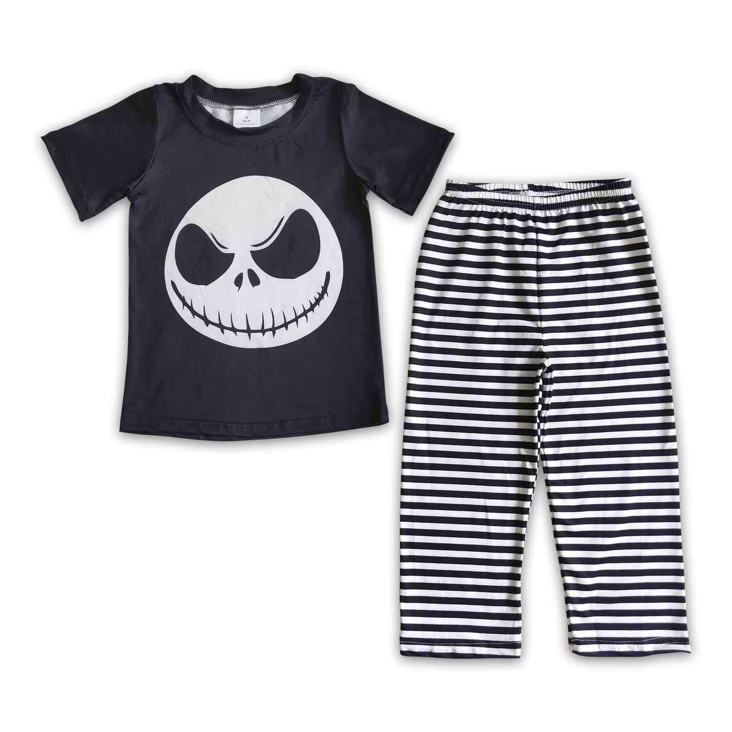 Black skull shirt stripe pants boy Halloween clothes