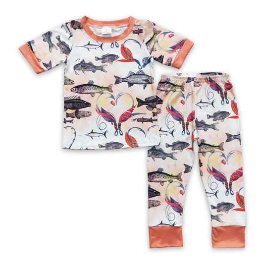 Short sleeves fish heart kids boys pajamas