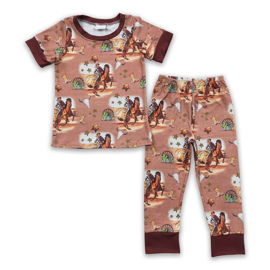 Boots cactus bull skull rodeo kids boy western pajamas